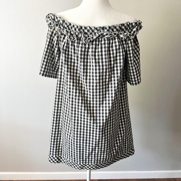 Vineyard Vines Off the Shoulder Gingham Black & White Mini Dress Women's Large - Picture 5 of 11